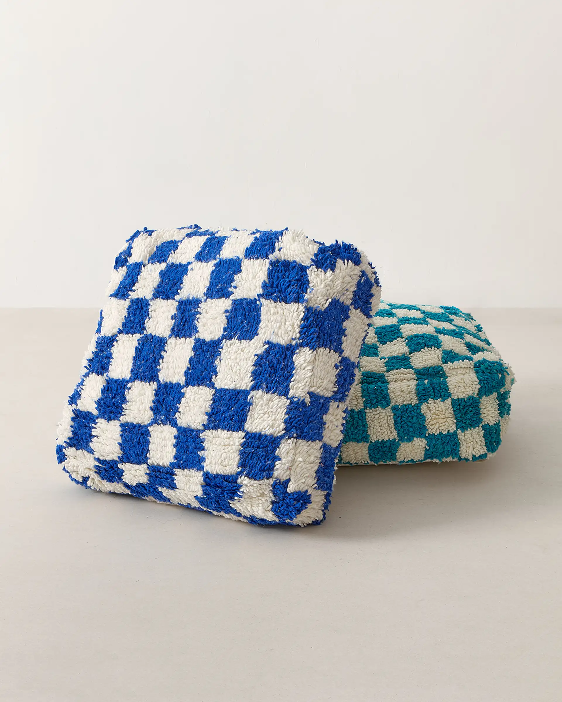 Blue checkered pouf