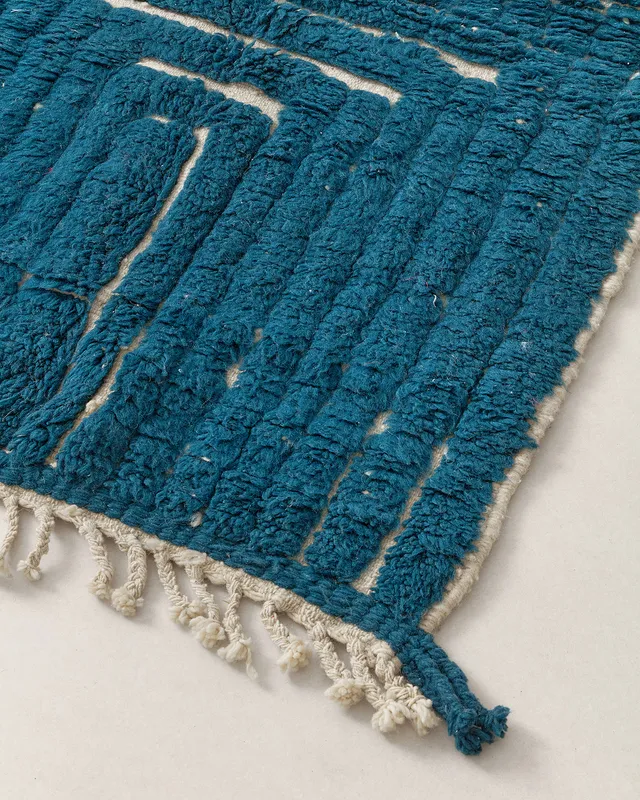 Tiny ocean blue Beni Ourain close-up
