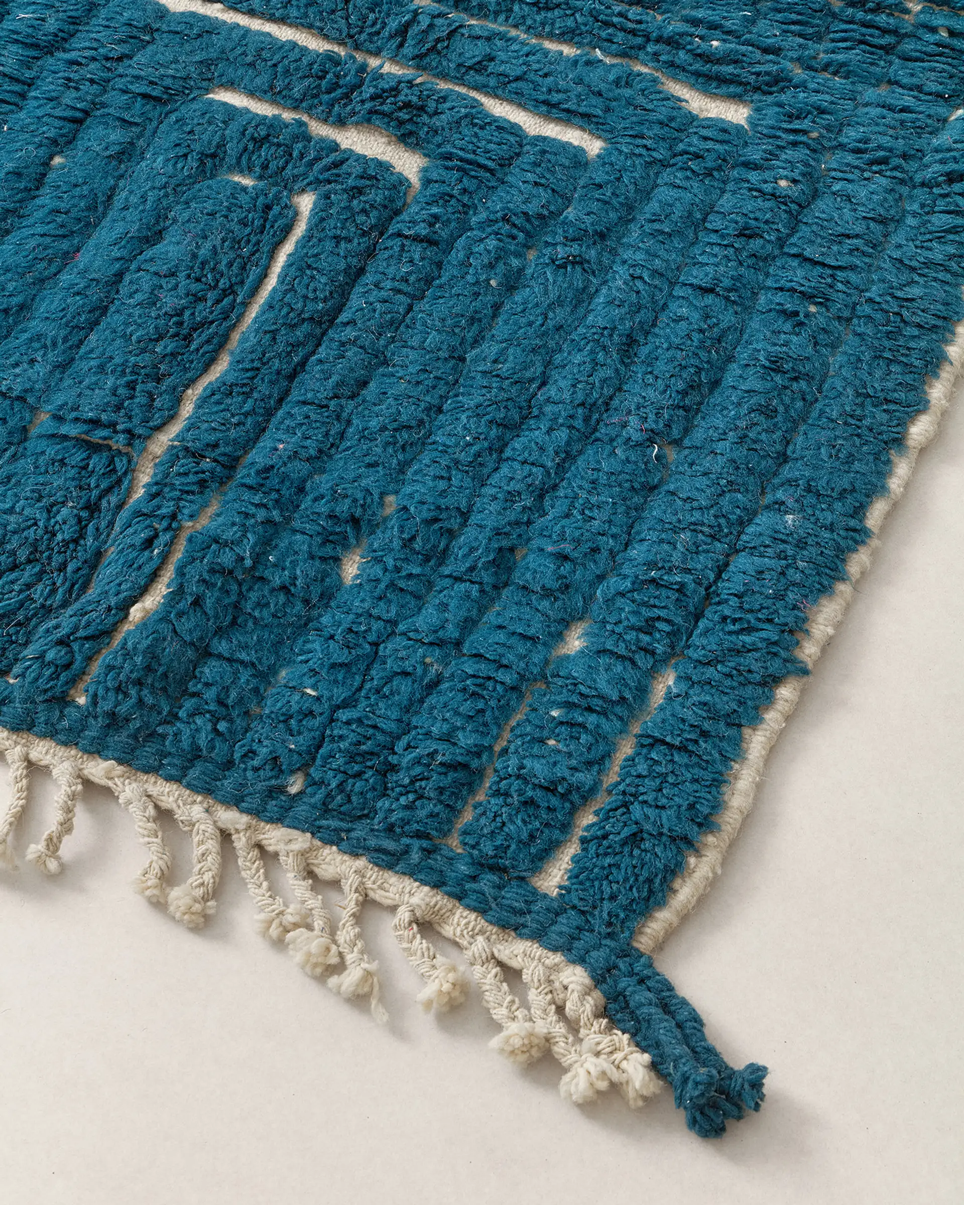 Tiny ocean blue Beni Ourain close-up