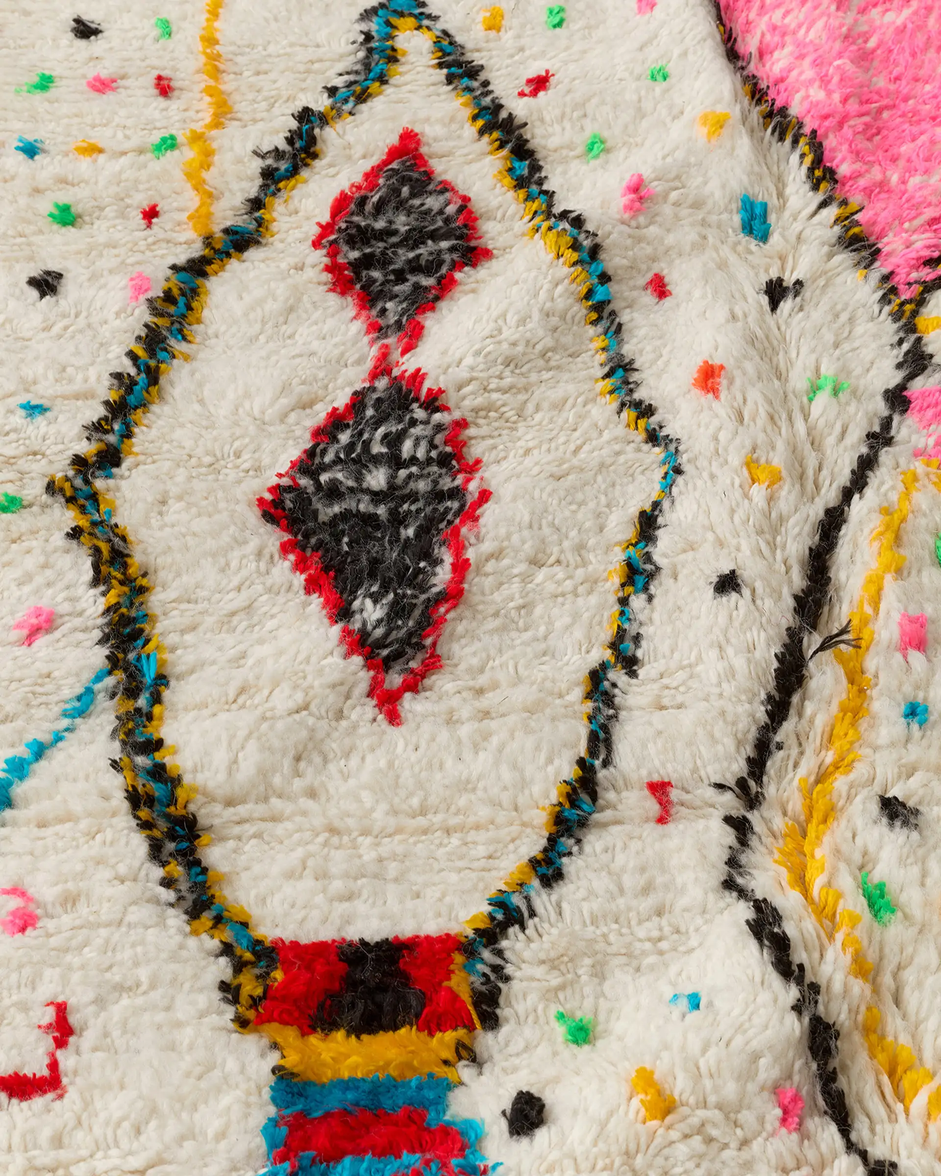 Azilal rug with feminine motifs, close