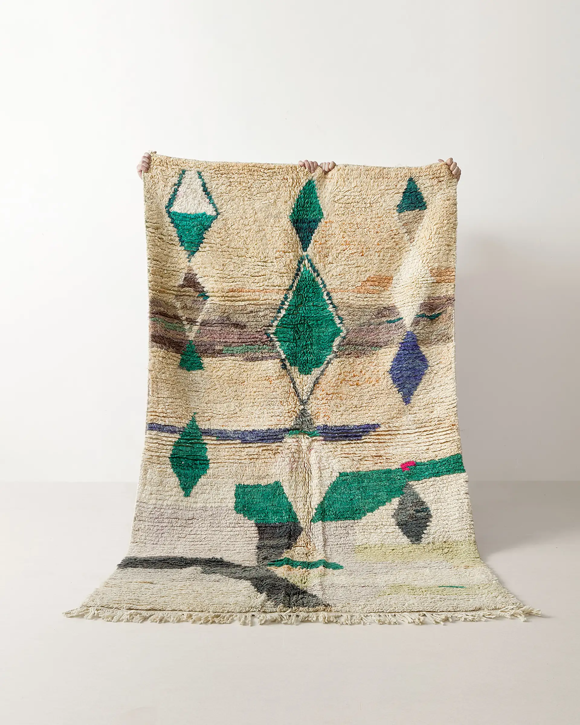 Green diamond Boujad rug fringes