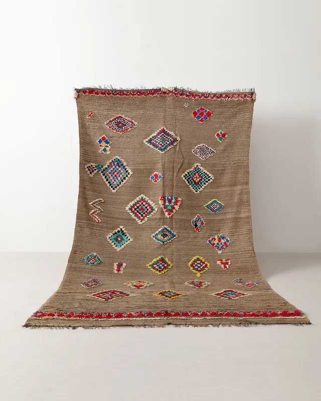 Vintage rug with floating motifs, upside