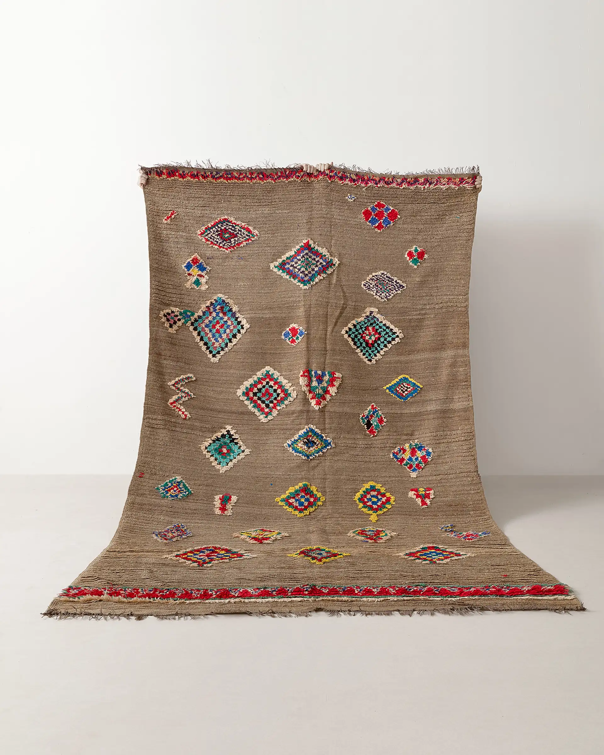 Vintage rug with floating motifs, upside